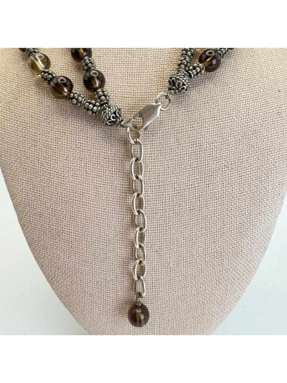 Smoky Quartz Beaded Sterling Silver 925 Necklace 16